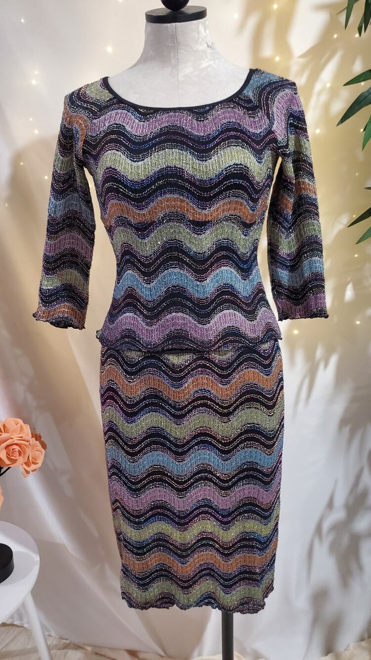 Vtg 90s Y2K Rampage Wavy Speckle Knit2 Piece Top Skirt Set Sz M Grunge Rave Rare